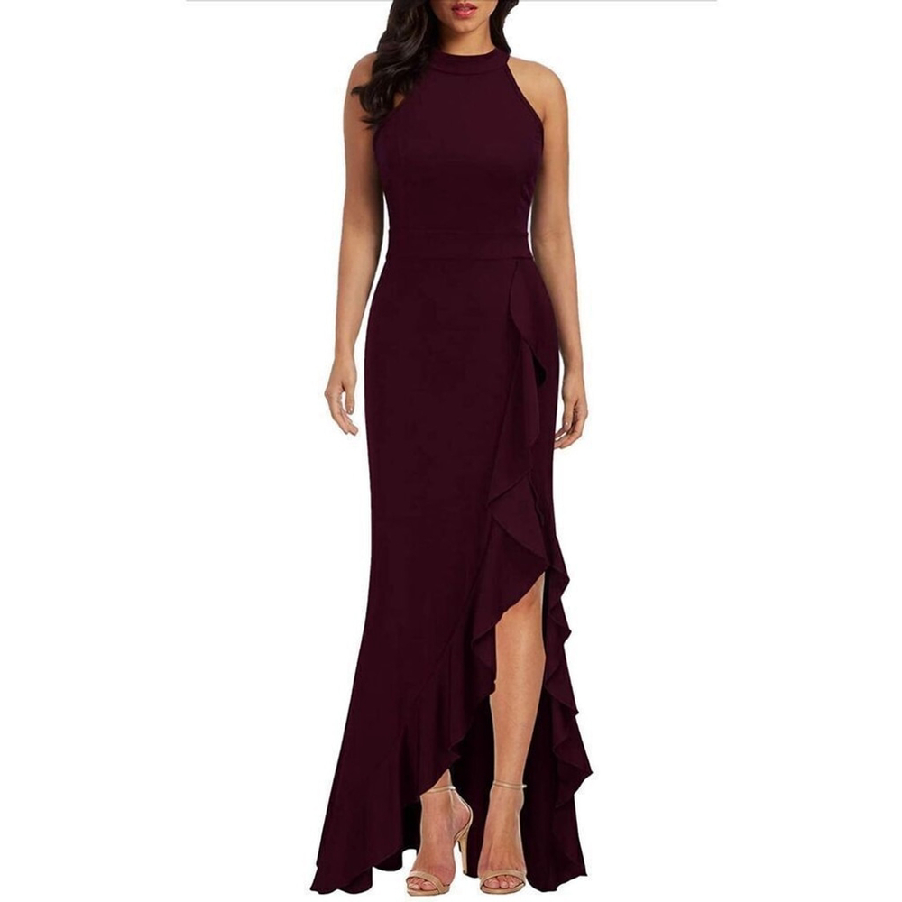 NEW WOOSEA High Neck Split Bodycon Mermaid Evening Cocktail Long Dress L